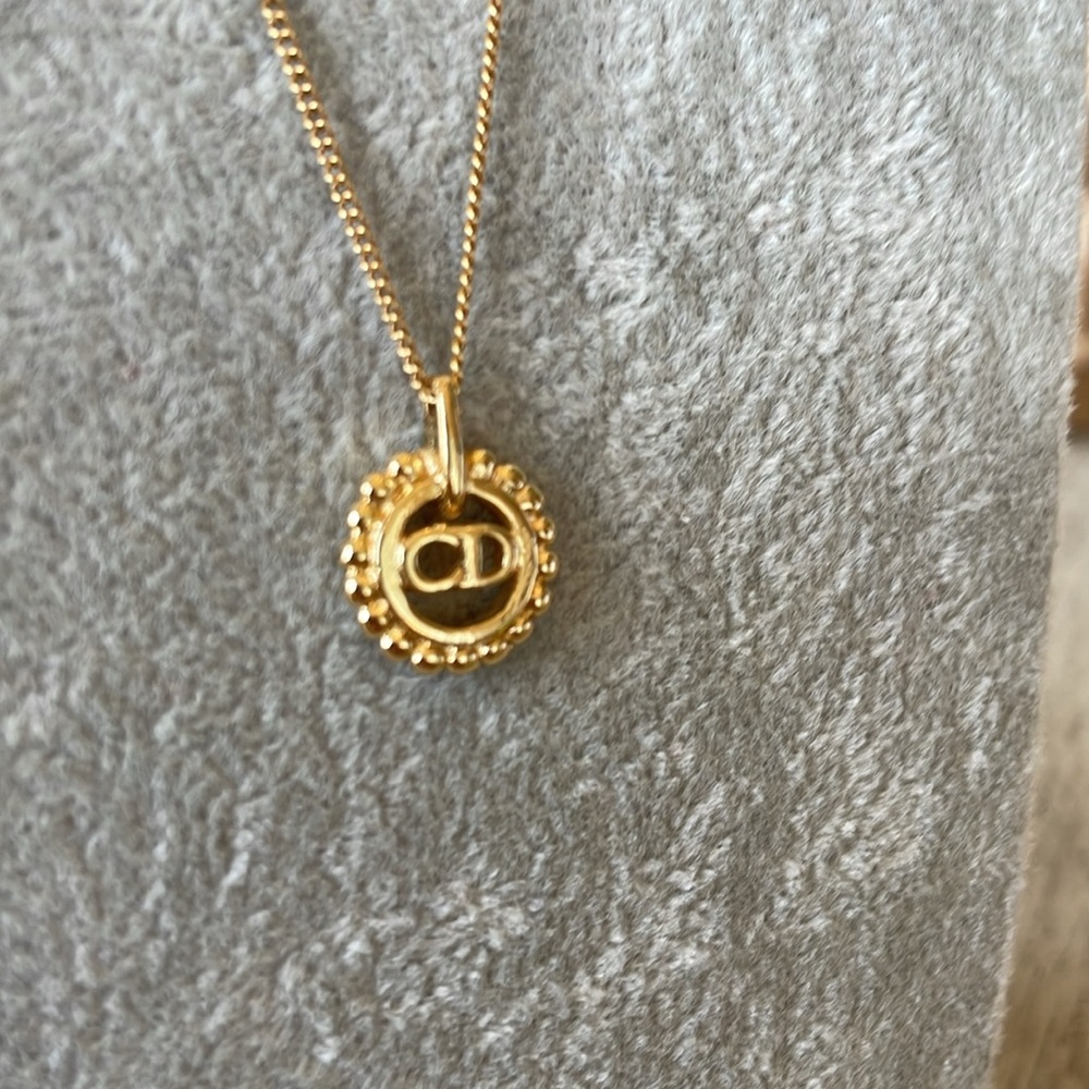 Dior Gold Plated CD logo Circle Pendant Necklace